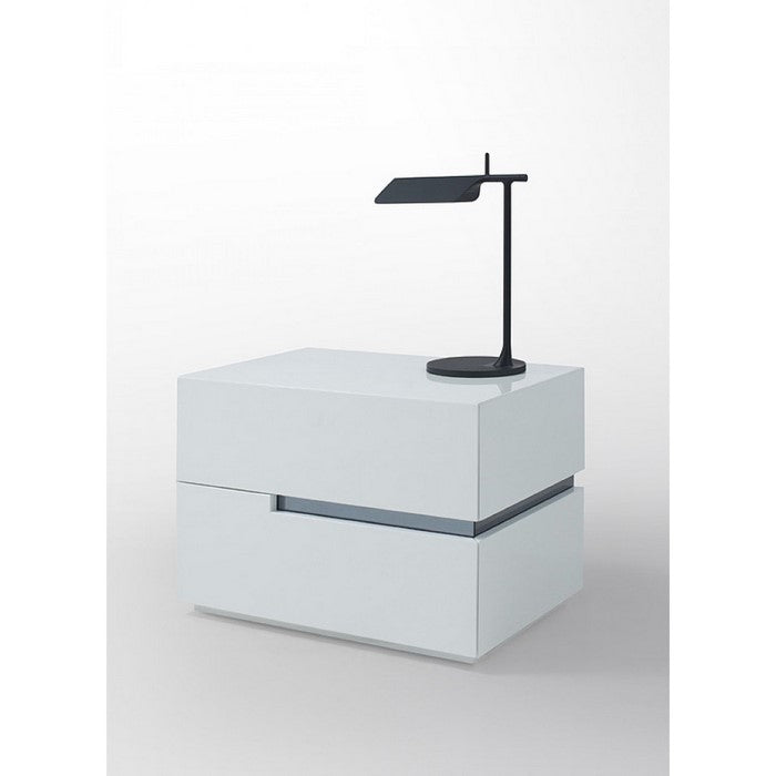 Geometric Design Wooden Nightstand with Two Drawers, White