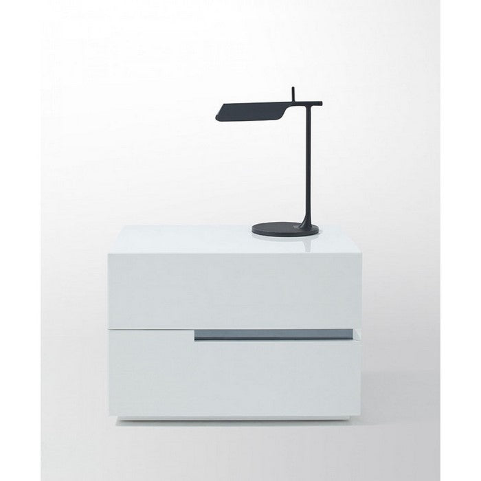 Geometric Design Wooden Nightstand with Two Drawers, White