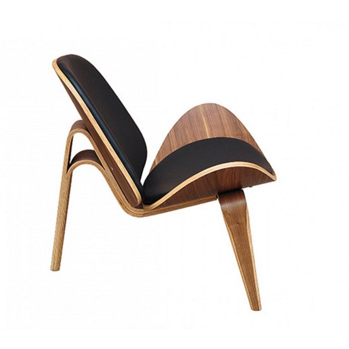 Leatherette Upholstered Wooden Accent Chair with Scooped Seat, Brown and Black