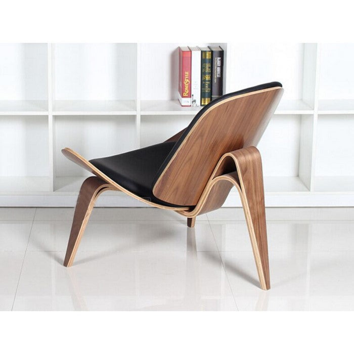 Leatherette Upholstered Wooden Accent Chair with Scooped Seat, Brown and Black