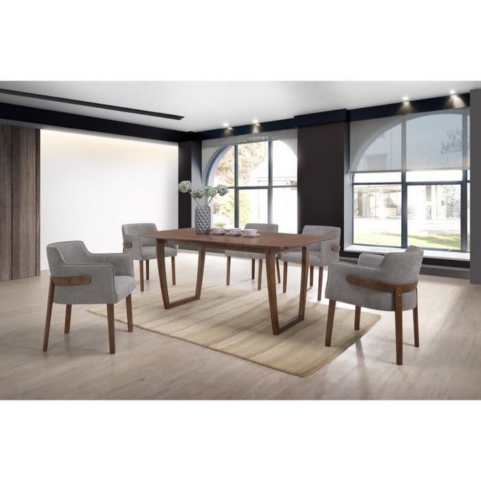Fabric Upholstered Wooden Dining Chairs, Set of Two, Gray and Brown