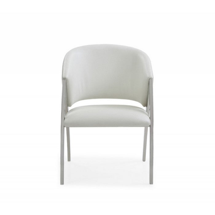 Leatherette Upholstered Wooden Accent Chair with Curved Backrest, White