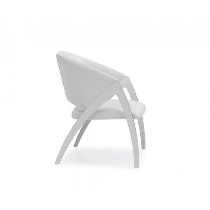 Leatherette Upholstered Wooden Accent Chair with Curved Backrest, White