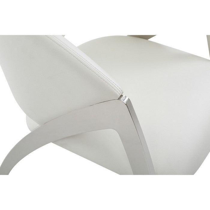 Leatherette Upholstered Wooden Accent Chair with Curved Backrest, White