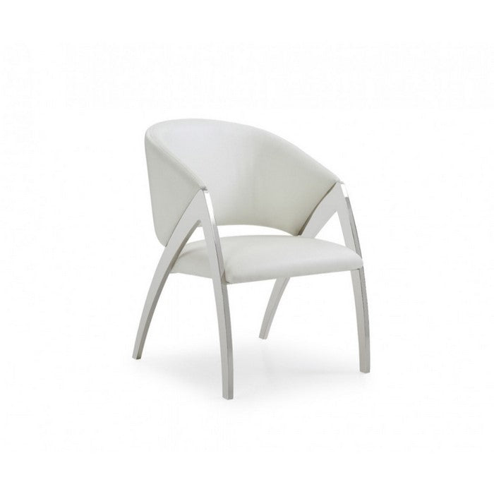Leatherette Upholstered Wooden Accent Chair with Curved Backrest, White