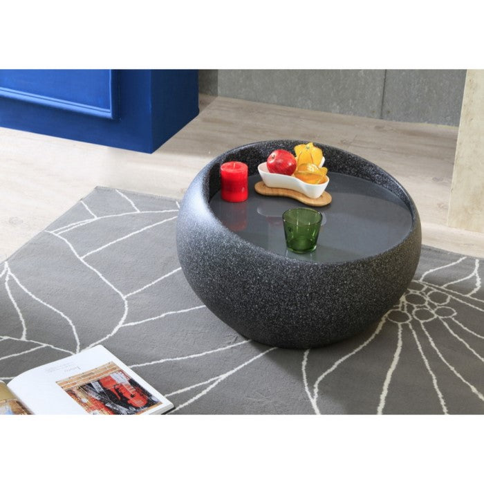 Glass Top End Table with Faux Granite Painted Fiberglass Base, Gray