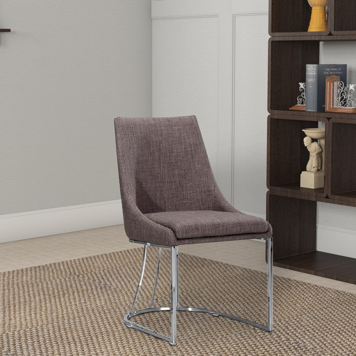Fabric Upholstered Dining Chairs with Metal Base, Set of Two, Gray and Silver