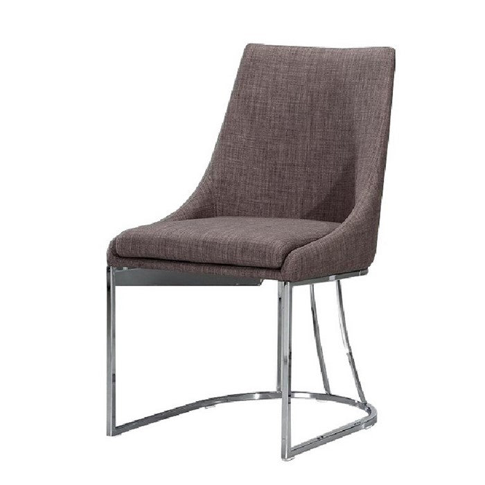 Fabric Upholstered Dining Chairs with Metal Base, Set of Two, Gray and Silver