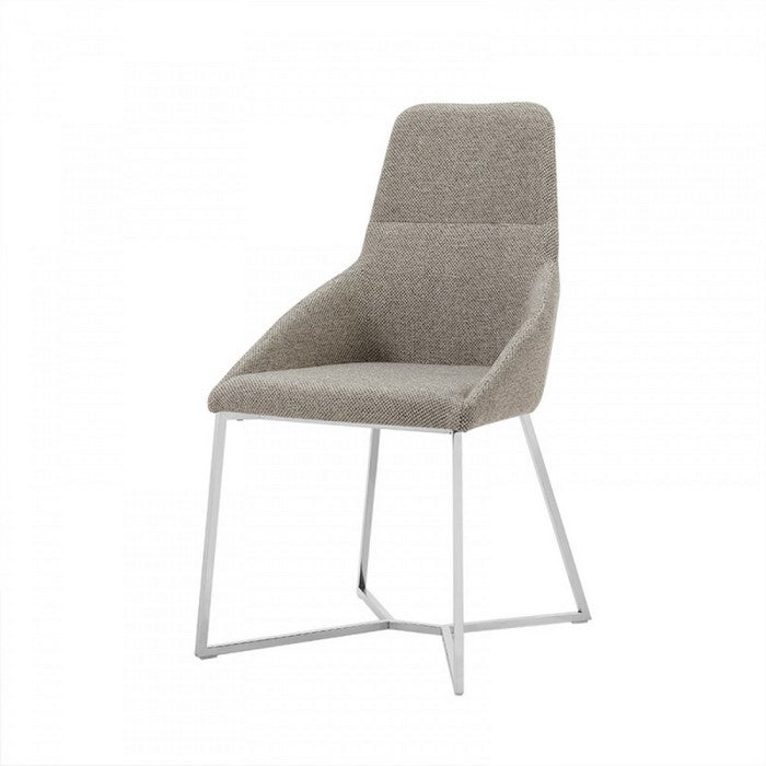 Fabric Upholstered Dining Chairs with Unique Design Steel Base, Set of Two, Gray and Silver
