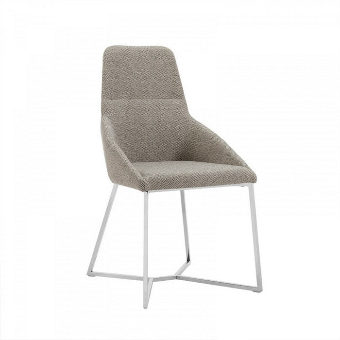 Fabric Upholstered Dining Chairs with Unique Design Steel Base, Set of Two, Gray and Silver