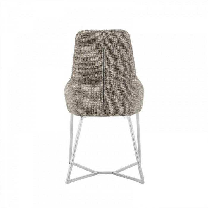 Fabric Upholstered Dining Chairs with Unique Design Steel Base, Set of Two, Gray and Silver