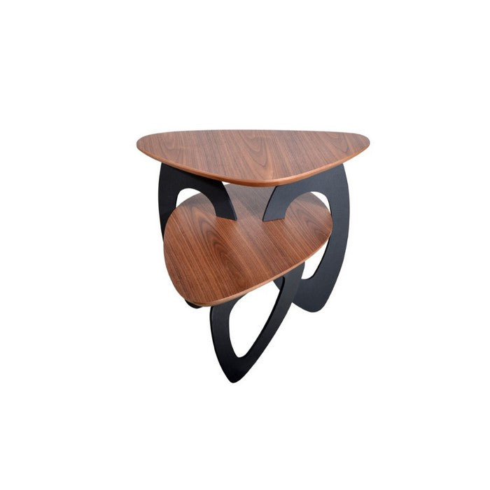 Wood and Metal  End Table with One Shelf, Brown and Black