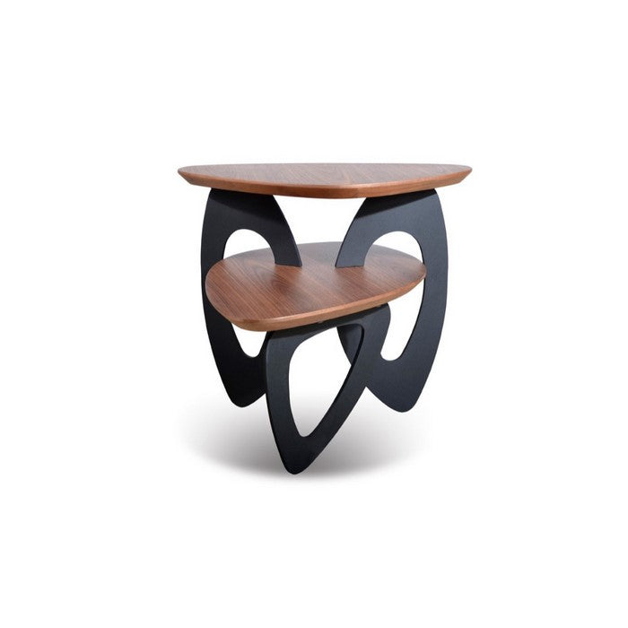 Wood and Metal  End Table with One Shelf, Brown and Black