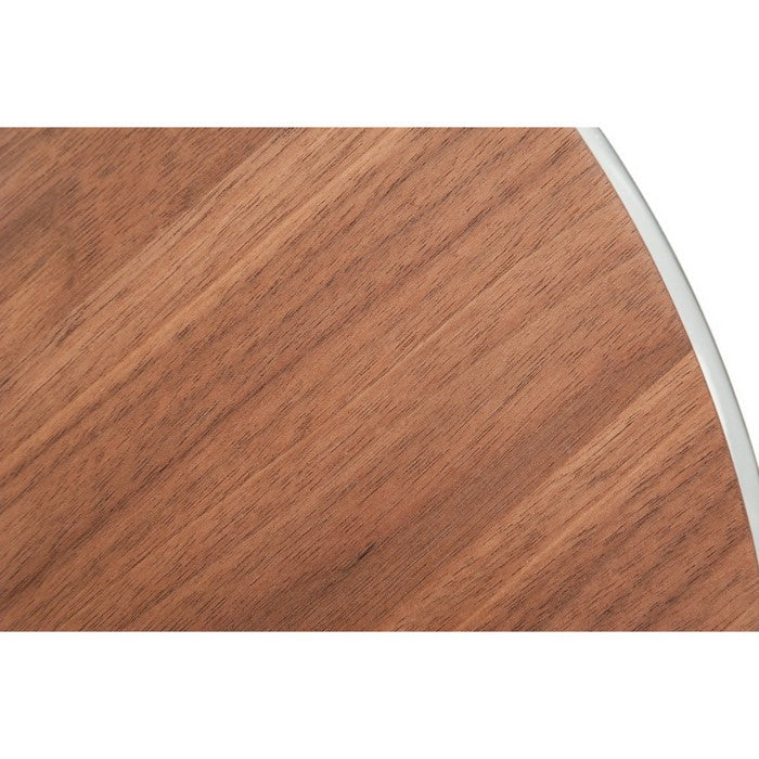 Wood and Stainless Steel End Table with Geometric Style Base, Brown and Silver