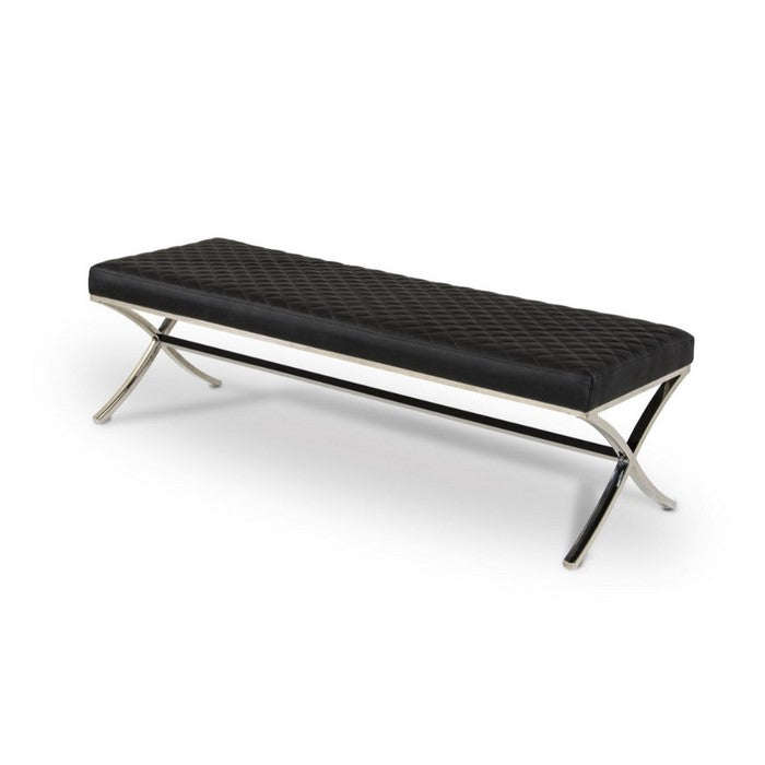 Leatherette Upholstered Dining Bench with X-shaped Legs, Silver  and Black