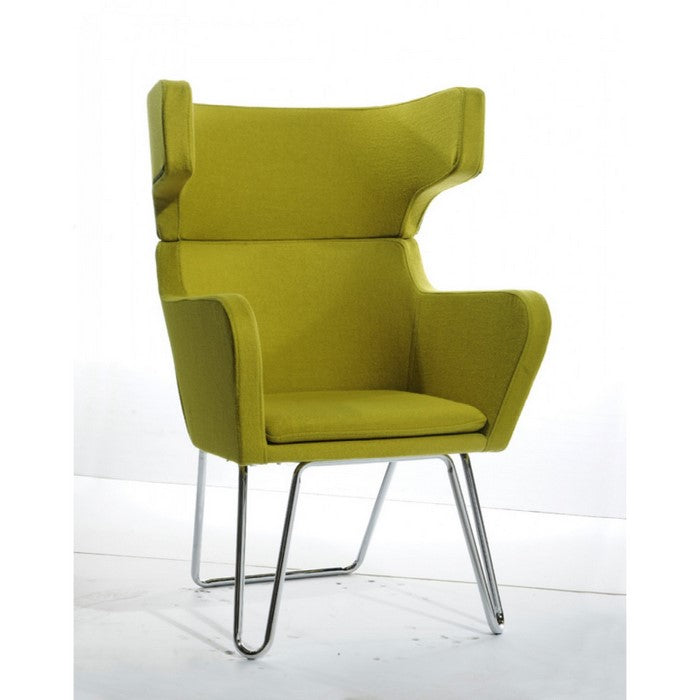 Fabric Upholstered Lounge Chair with Stainless Steel Legs, Green
