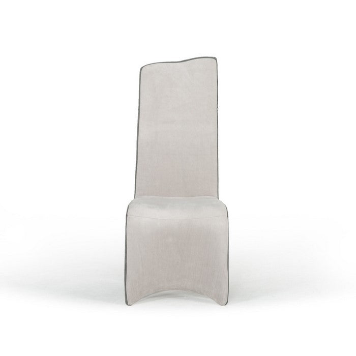 Metal and  Fabric Upholstered Dining Chairs, Set of Two, Gray and Beige