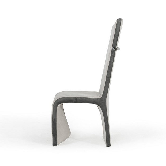Metal and  Fabric Upholstered Dining Chairs, Set of Two, Gray and Beige