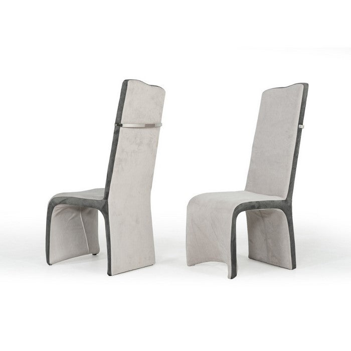 Metal and  Fabric Upholstered Dining Chairs, Set of Two, Gray and Beige