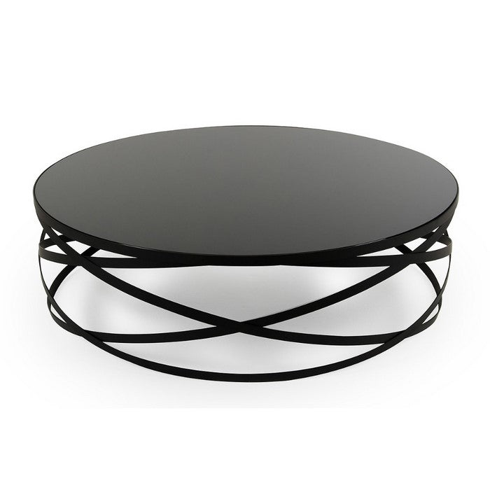 Round Shaped Glass Top Coffee Table with Metal Base, Black