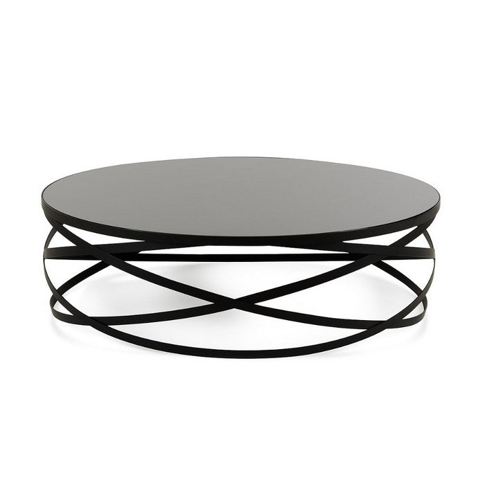 Round Shaped Glass Top Coffee Table with Metal Base, Black