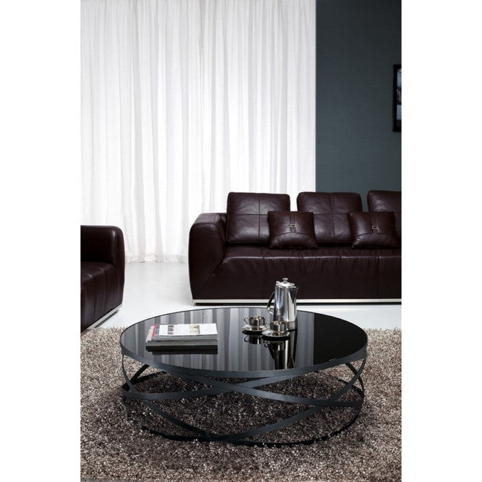 Round Shaped Glass Top Coffee Table with Metal Base, Black