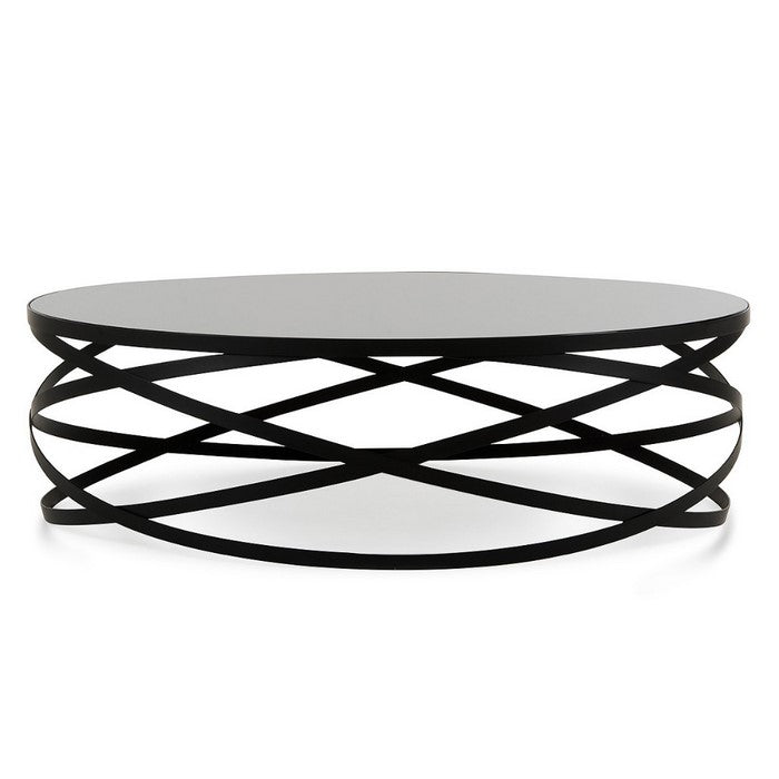 Round Shaped Glass Top Coffee Table with Metal Base, Black