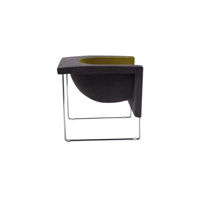 Metal and Fabric Upholstered Accent Chair with Scooped Shape, Gray and Green