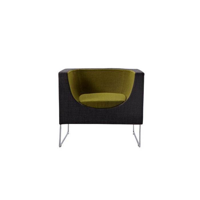 Metal and Fabric Upholstered Accent Chair with Scooped Shape, Gray and Green