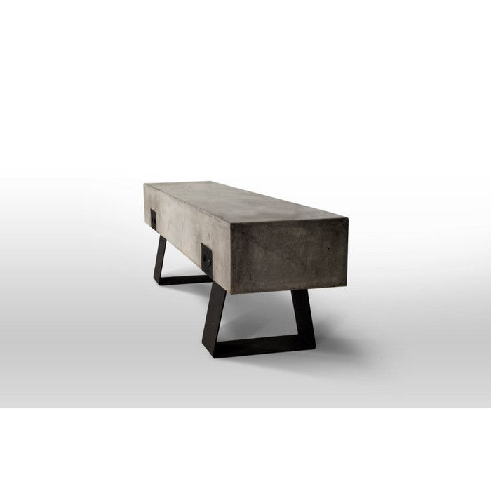 Metal and Fiber-Reinforced Concrete  Bench with Sled Style Legs, Gray and Black
