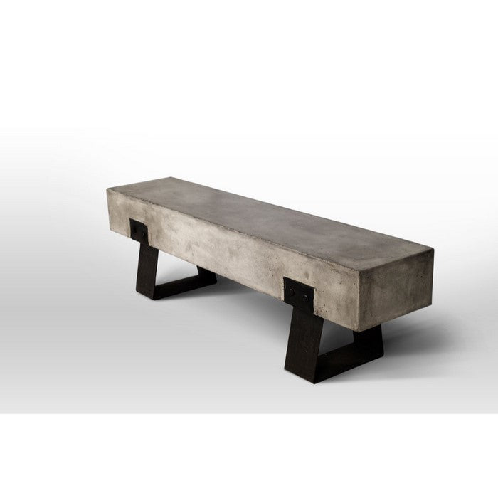 Metal and Fiber-Reinforced Concrete  Bench with Sled Style Legs, Gray and Black