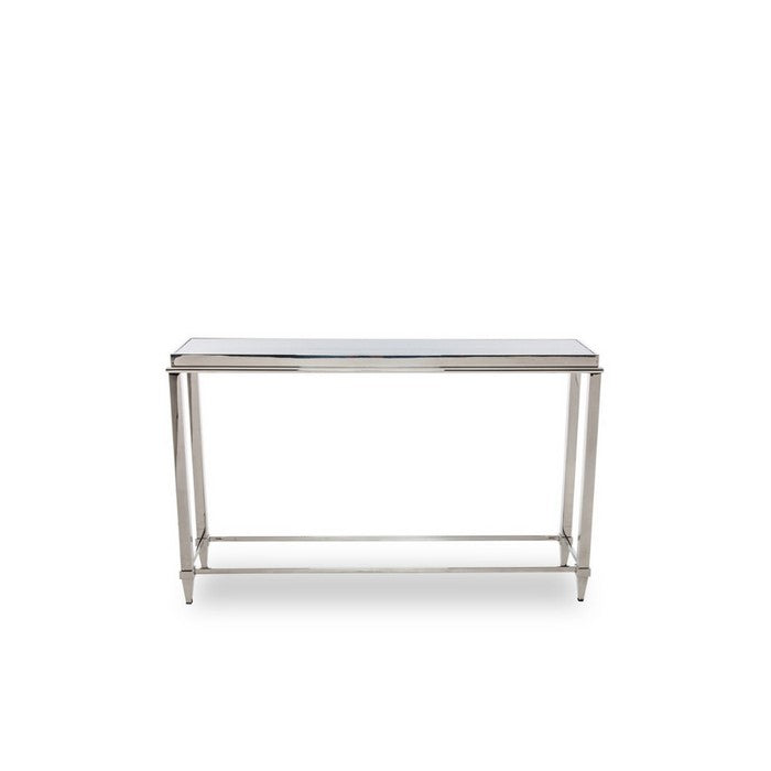 Glass Top Console Table with Stainless Steel Base Support, Silver and Gray