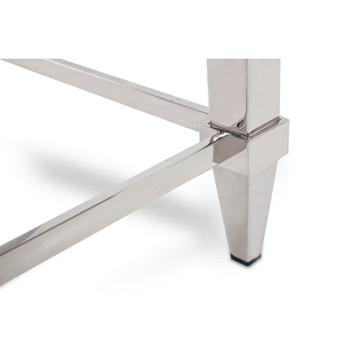 Glass Top Console Table with Stainless Steel Base Support, Silver and Gray