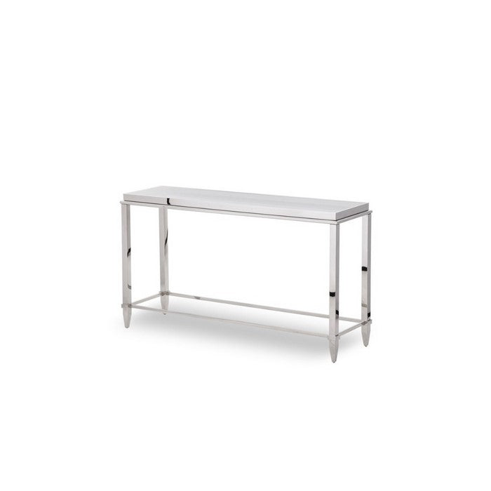 Glass Top Console Table with Stainless Steel Base Support, Silver and Gray