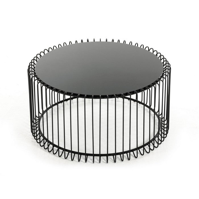 Metal  Coffee Table with Tempered Glass Top, Black