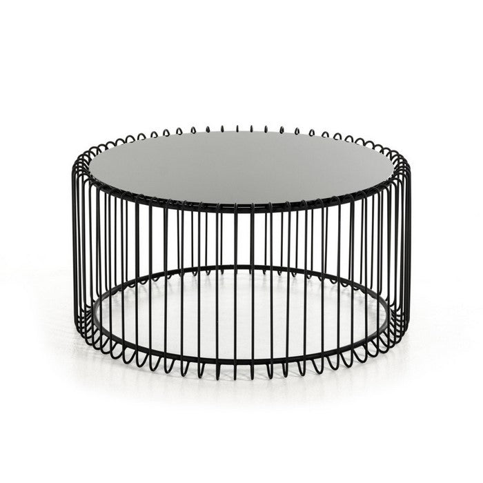 Metal  Coffee Table with Tempered Glass Top, Black