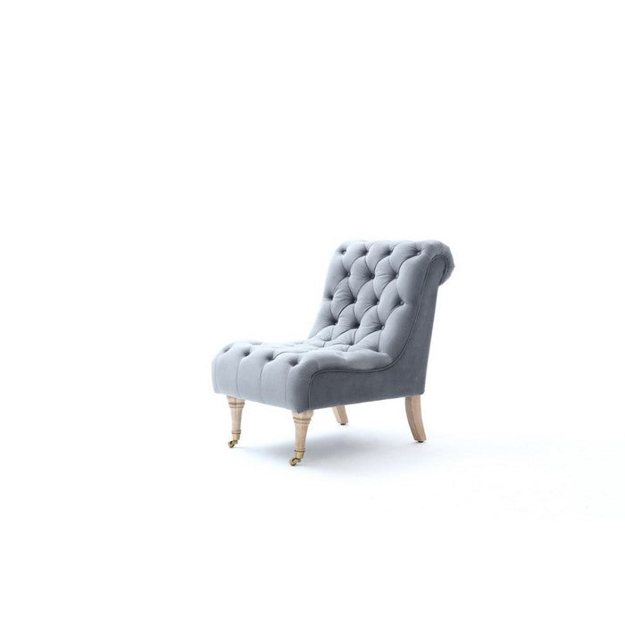 Fabric Upholstered Wooden Accent Chair with Diamond Button Tuft Details, Gray