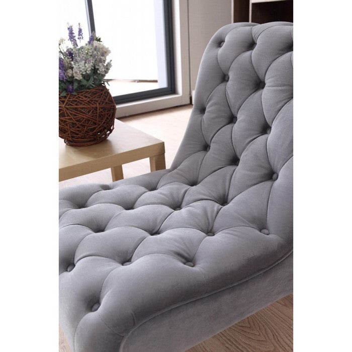 Fabric Upholstered Wooden Accent Chair with Diamond Button Tuft Details, Gray