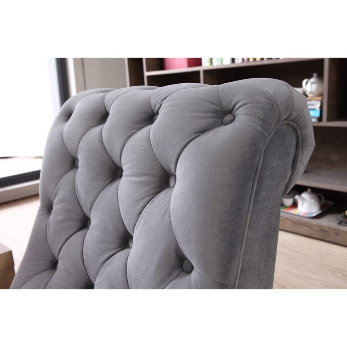 Fabric Upholstered Wooden Accent Chair with Diamond Button Tuft Details, Gray