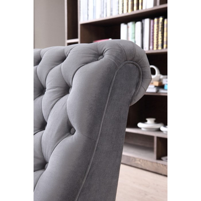 Fabric Upholstered Wooden Accent Chair with Diamond Button Tuft Details, Gray
