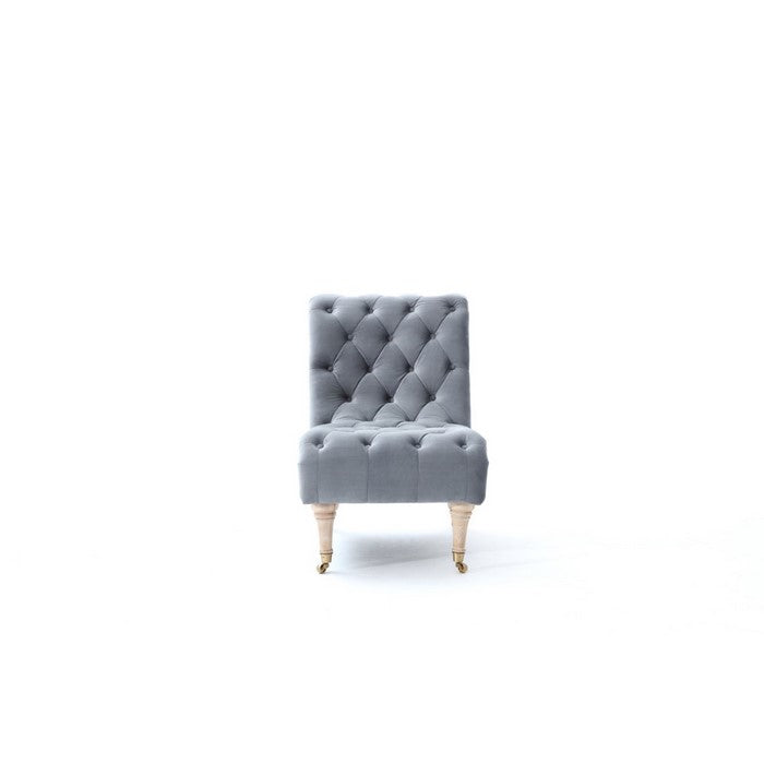 Fabric Upholstered Wooden Accent Chair with Diamond Button Tuft Details, Gray