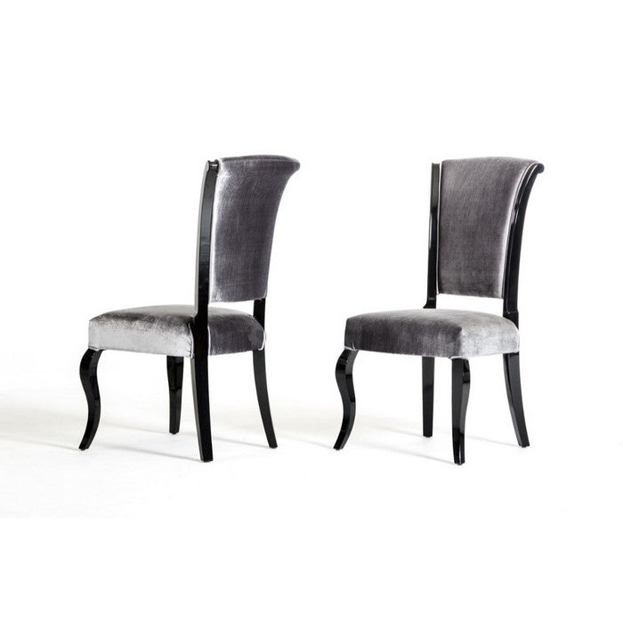 Fabric Upholstered Wooden Dining Chairs with Cabriole Style Front legs, Set of Two, Black and Gray
