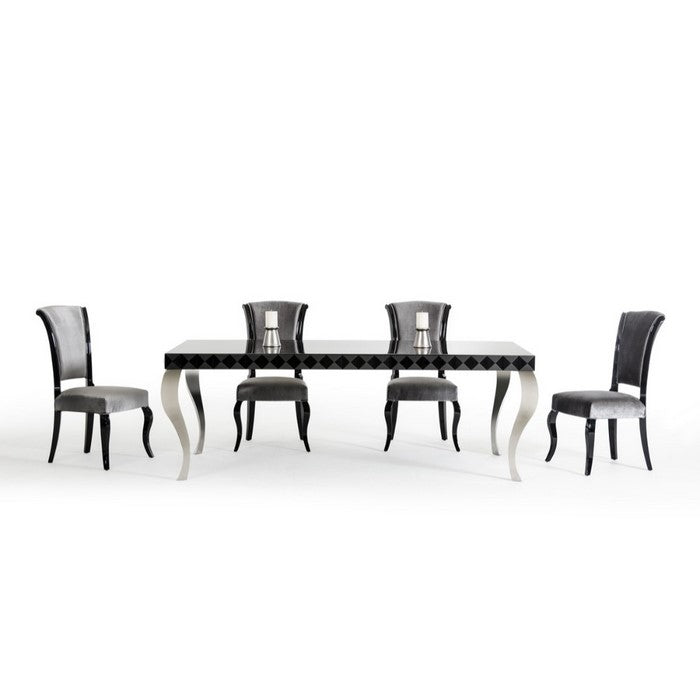 Fabric Upholstered Wooden Dining Chairs with Cabriole Style Front legs, Set of Two, Black and Gray