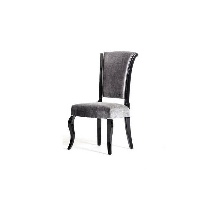 Fabric Upholstered Wooden Dining Chairs with Cabriole Style Front legs, Set of Two, Black and Gray