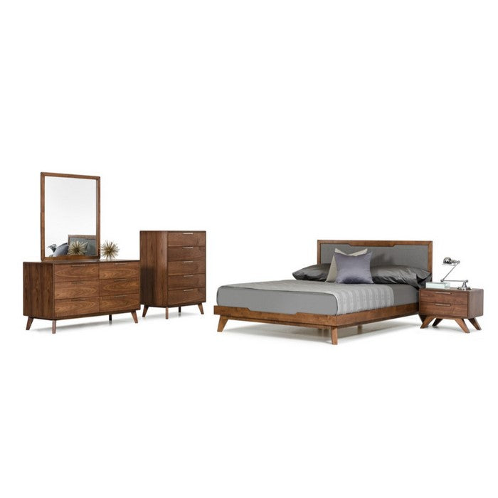 Transitional Style Five Drawers Wooden Chest with Stainless Steel Handles, Brown