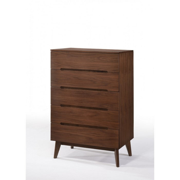 Five Drawers Wooden Chest with Angled Legs, Brown