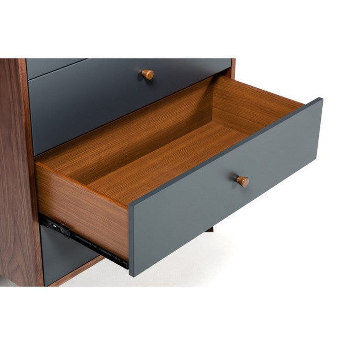 Spacious Five Drawers Wooden Chest with Flared Legs, Brown and Gray