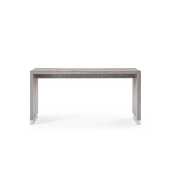 Wooden Bar Table with Stainless Steel Accents, Gray