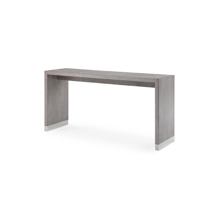 Wooden Bar Table with Stainless Steel Accents, Gray