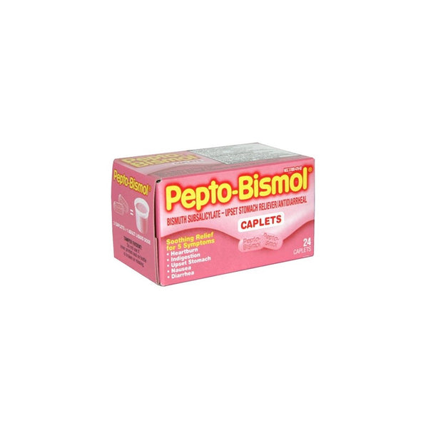 Pepto-Bismol Upset Stomach Reliever/Antidiarrheal Caplets, 24 ct (Packaging May Vary)